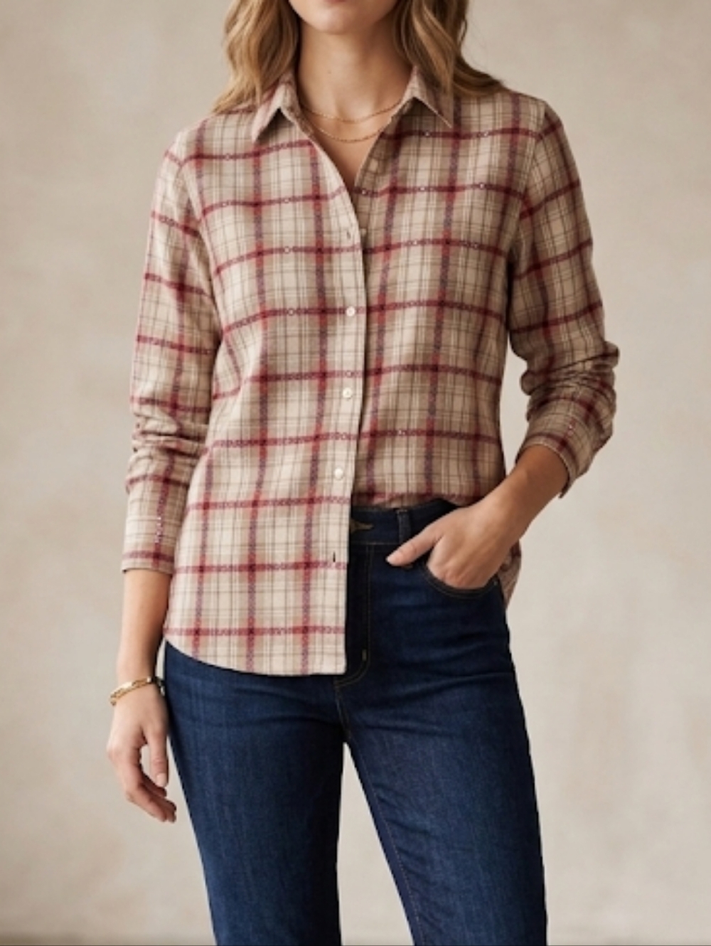 Pendleton Red and Beige Patterned Shirt Size M Made In Indonecia